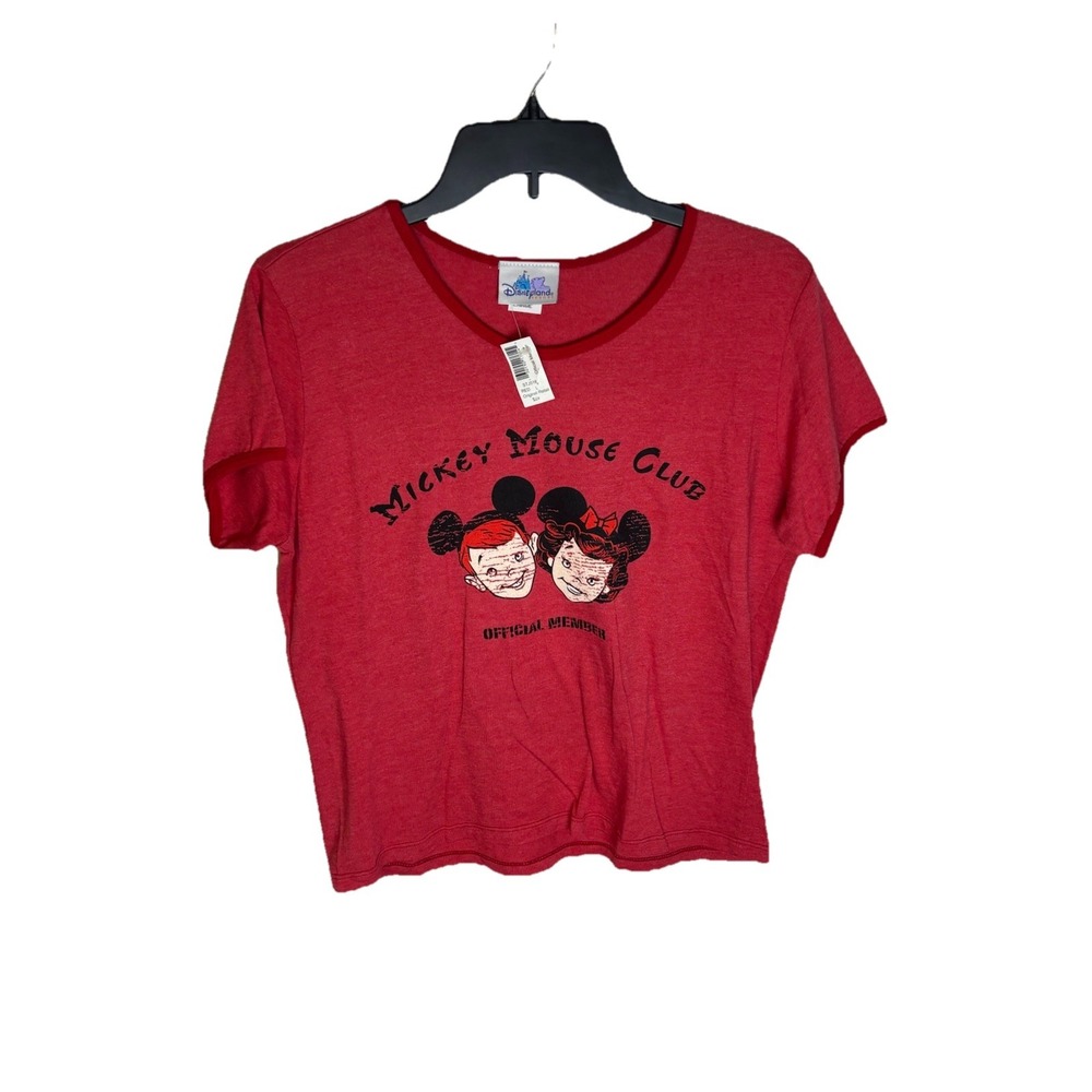 Vintage Mickey Mouse Club RED T-Shirt  Sz LG Banded neck Disneyland NWT